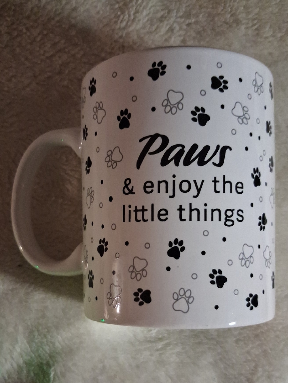 Paws & Enjoy The Little Things White Paw-Print Ceramic Mug BRAND NEW!